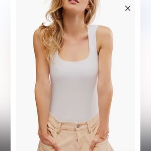 Free People Luna Square Neck Sleeveless Bodysuit Optic White NWT